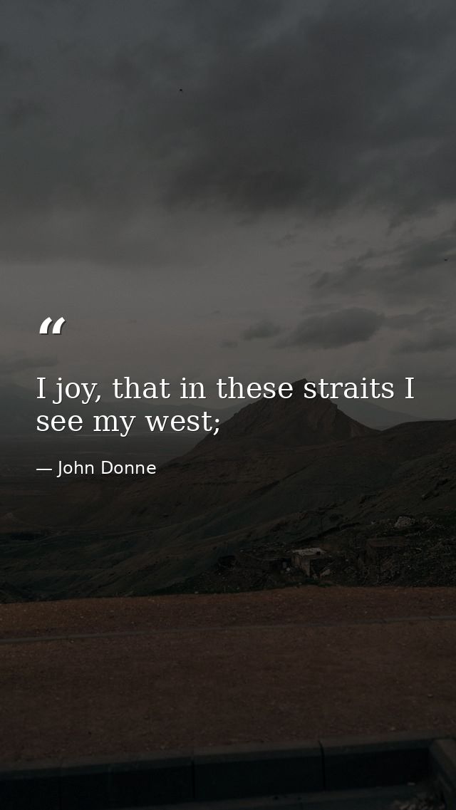 I joy, that in these straits I see my west; — John Donne