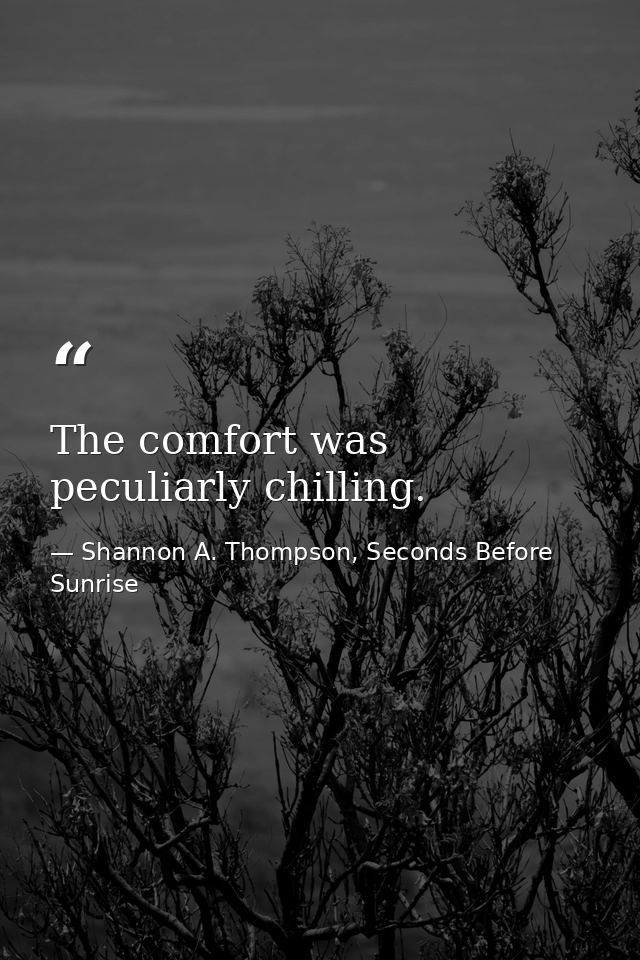 The comfort was peculiarly chilling. — Shannon A. Thompson, Seconds Before Sunrise