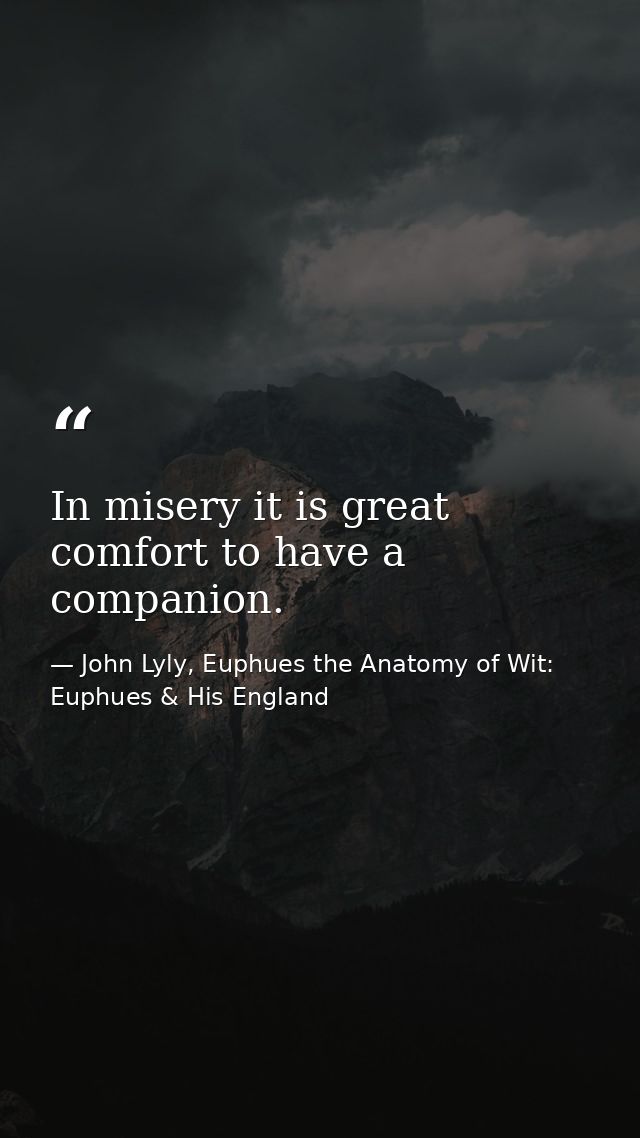 In misery it is great comfort to have a companion. — John Lyly, Euphues the Anatomy of Wit: Euphues & His England