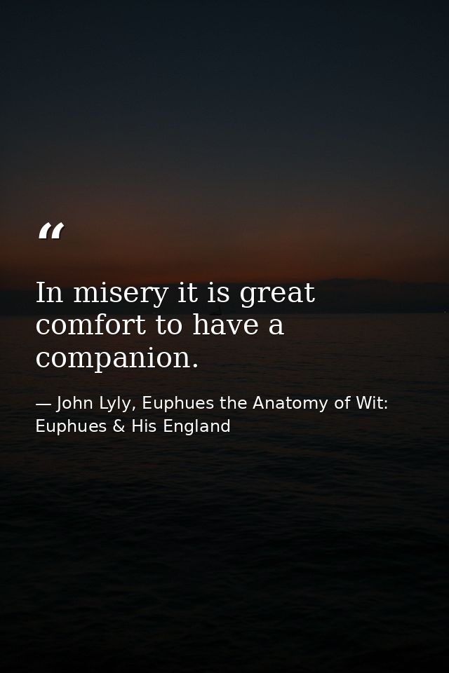 In misery it is great comfort to have a companion. — John Lyly, Euphues the Anatomy of Wit: Euphues & His England
