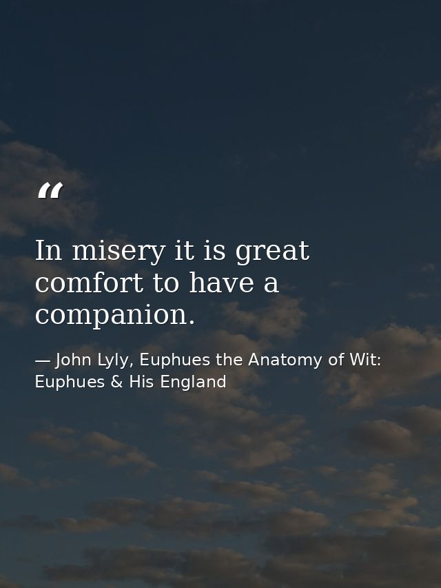 In misery it is great comfort to have a companion. — John Lyly, Euphues the Anatomy of Wit: Euphues & His England