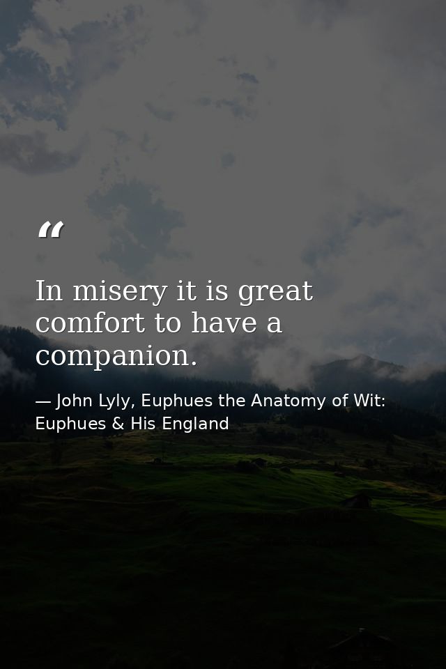 In misery it is great comfort to have a companion. — John Lyly, Euphues the Anatomy of Wit: Euphues & His England
