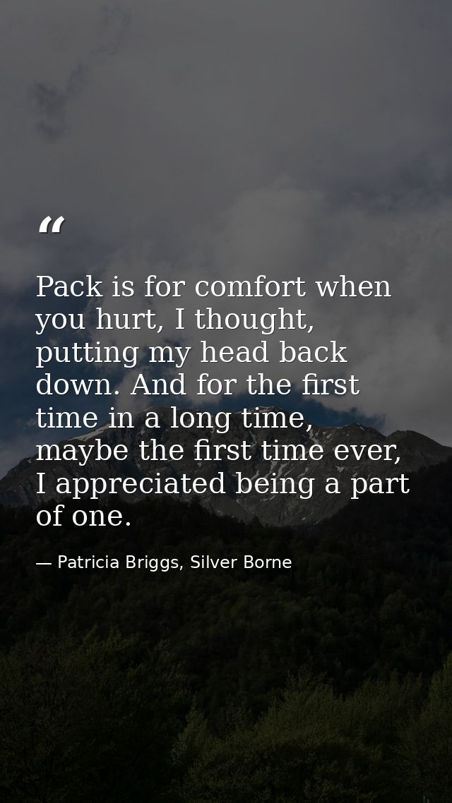 Pack is for comfort when you hurt, I thought, putting my head back down. And for the first time in a long time, maybe th — Patricia Briggs, Silver Borne