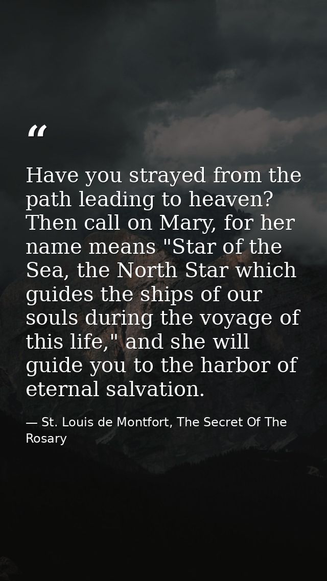 Have you strayed from the path leading to heaven? Then call on Mary, for her name means "Star of the Sea, the North Star — St. Louis de Montfort, The Secret Of The Rosary