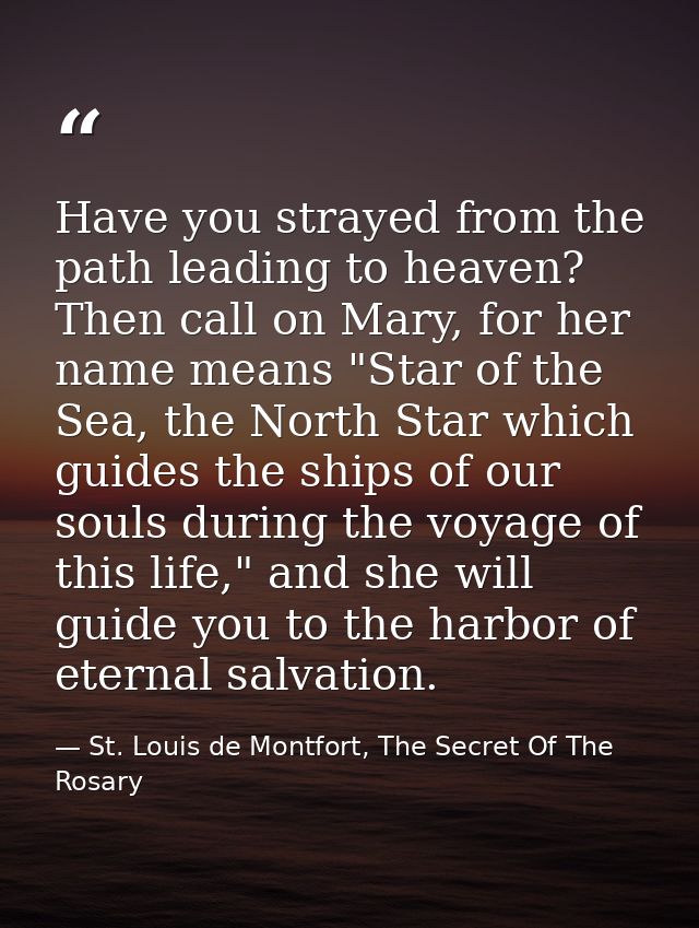 Have you strayed from the path leading to heaven? Then call on Mary, for her name means "Star of the Sea, the North Star — St. Louis de Montfort, The Secret Of The Rosary