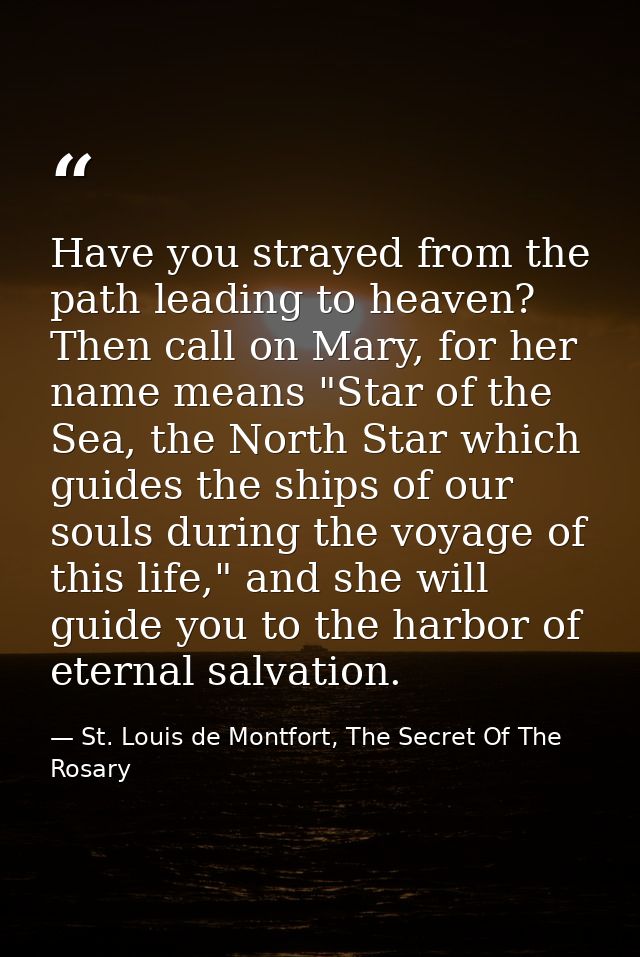 Have you strayed from the path leading to heaven? Then call on Mary, for her name means "Star of the Sea, the North Star — St. Louis de Montfort, The Secret Of The Rosary