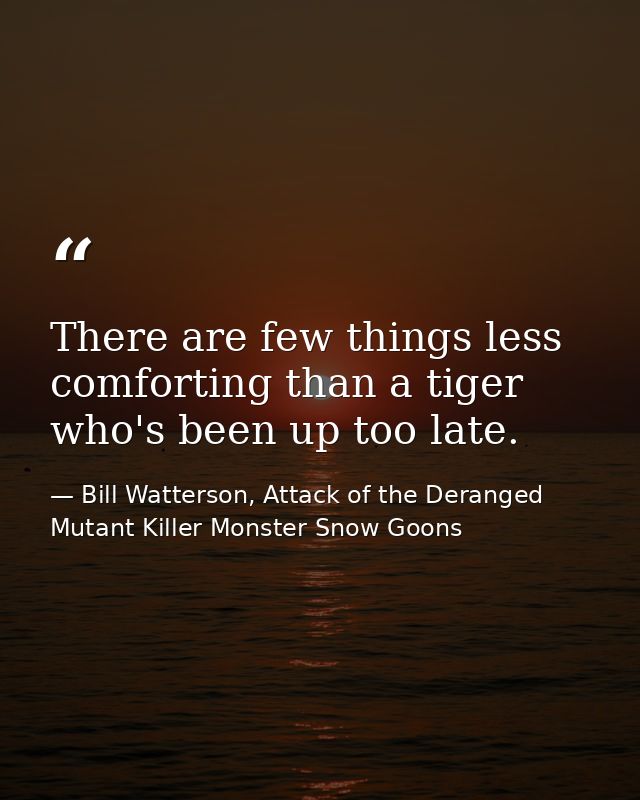 There are few things less comforting than a tiger who's been up too late. — Bill Watterson, Attack of the Deranged Mutant Killer Monster Snow Goons