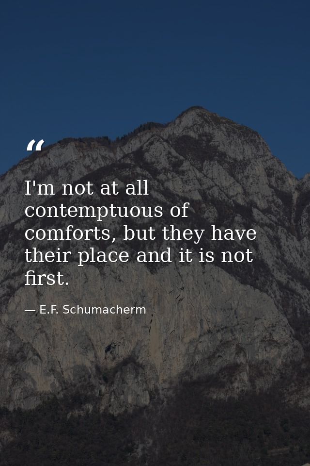 I'm not at all contemptuous of comforts, but they have their place and it is not first. — E.F. Schumacherm