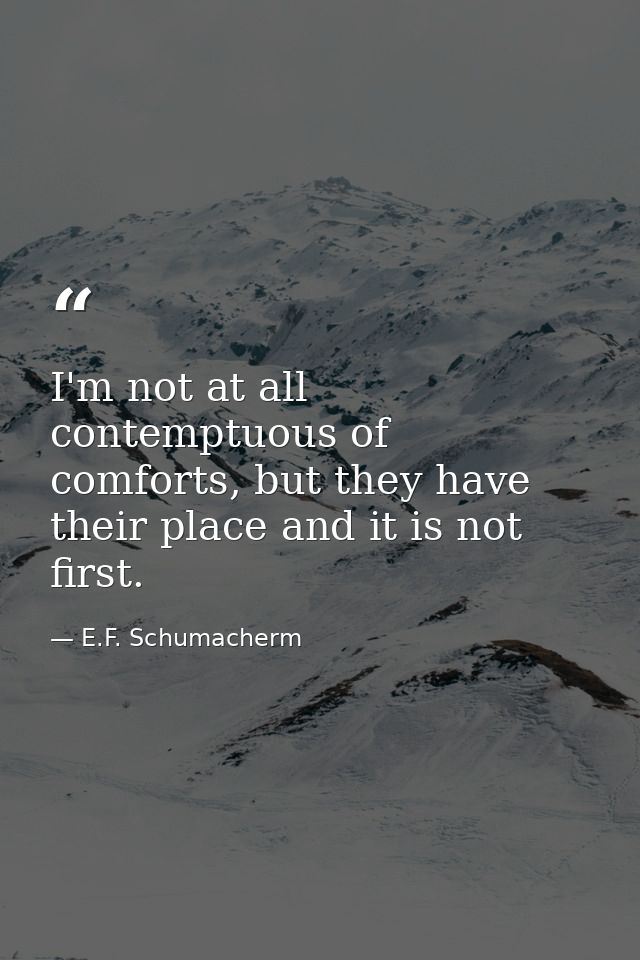 I'm not at all contemptuous of comforts, but they have their place and it is not first. — E.F. Schumacherm