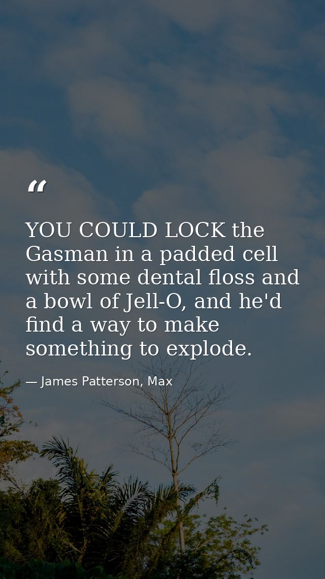 YOU COULD LOCK the Gasman in a padded cell with some dental floss and a bowl of Jell-O, and he'd find a way to make some — James Patterson, Max