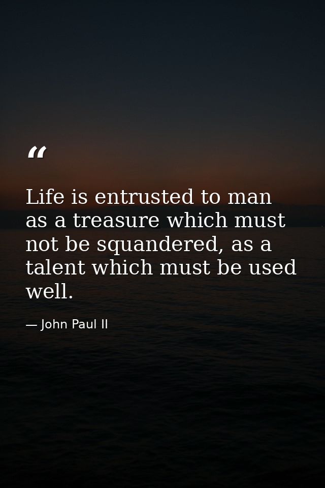 Life is entrusted to man as a treasure which must not be squandered, as a talent which must be used well. — John Paul II