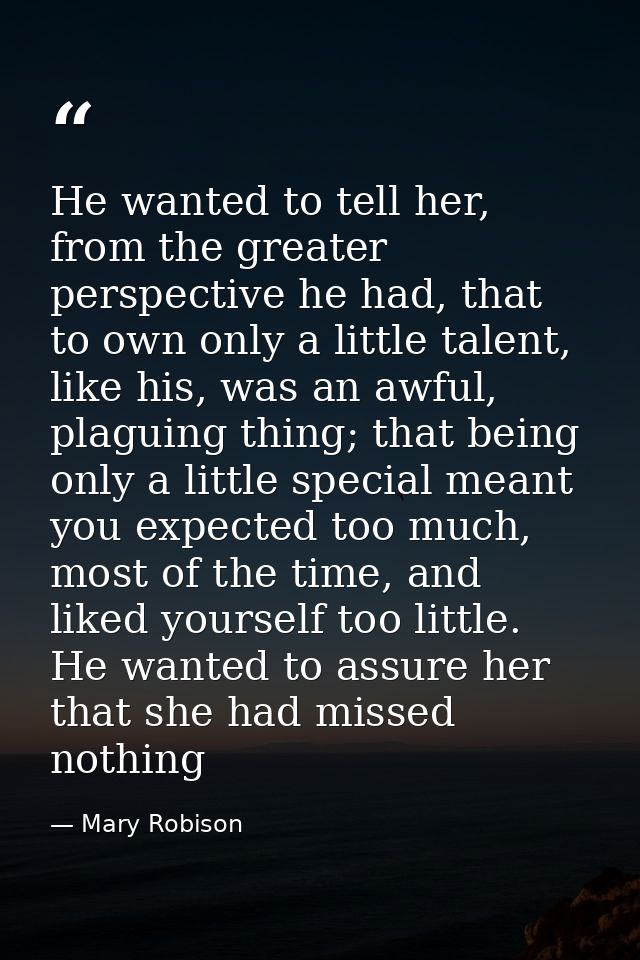 He wanted to tell her, from the greater perspective he had, that to own only a little talent, like his, was an awful, pl — Mary Robison