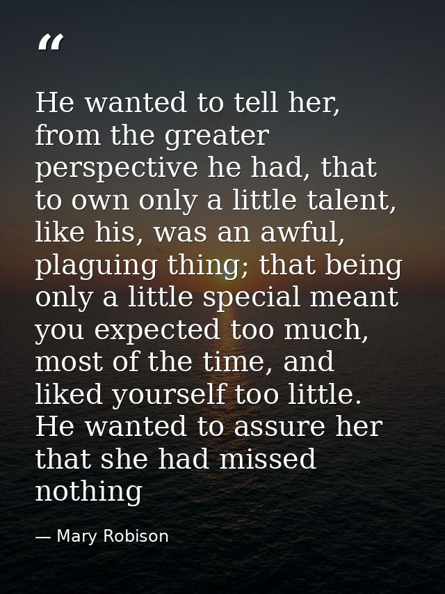 He wanted to tell her, from the greater perspective he had, that to own only a little talent, like his, was an awful, pl — Mary Robison
