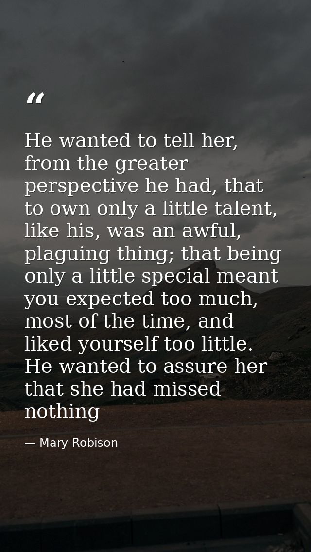 He wanted to tell her, from the greater perspective he had, that to own only a little talent, like his, was an awful, pl — Mary Robison