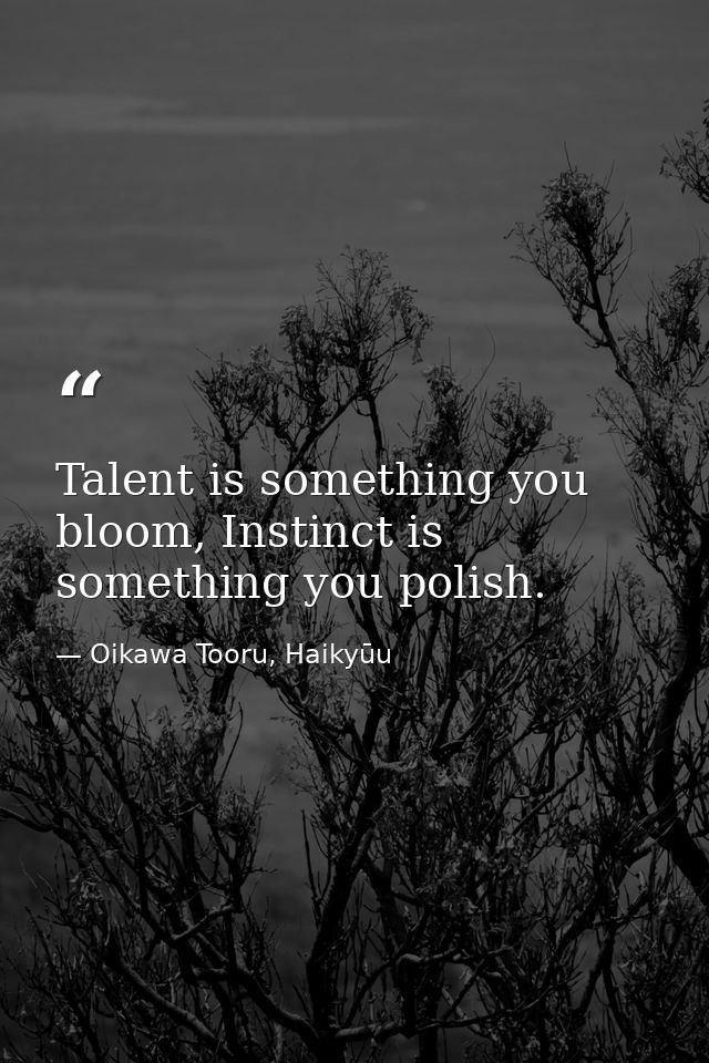 Talent is something you bloom, Instinct is something you polish. — Oikawa Tooru, Haikyūu