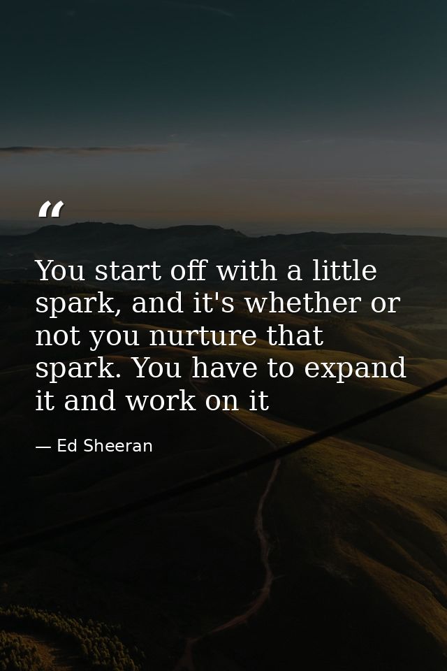 You start off with a little spark, and it's whether or not you nurture that spark. You have to expand it and work on it — Ed Sheeran