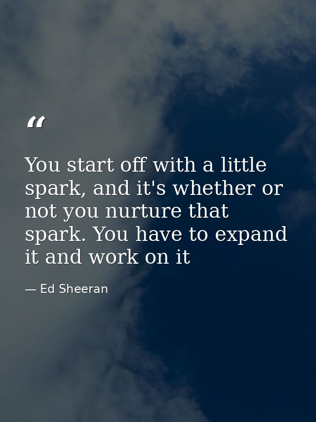 You start off with a little spark, and it's whether or not you nurture that spark. You have to expand it and work on it — Ed Sheeran