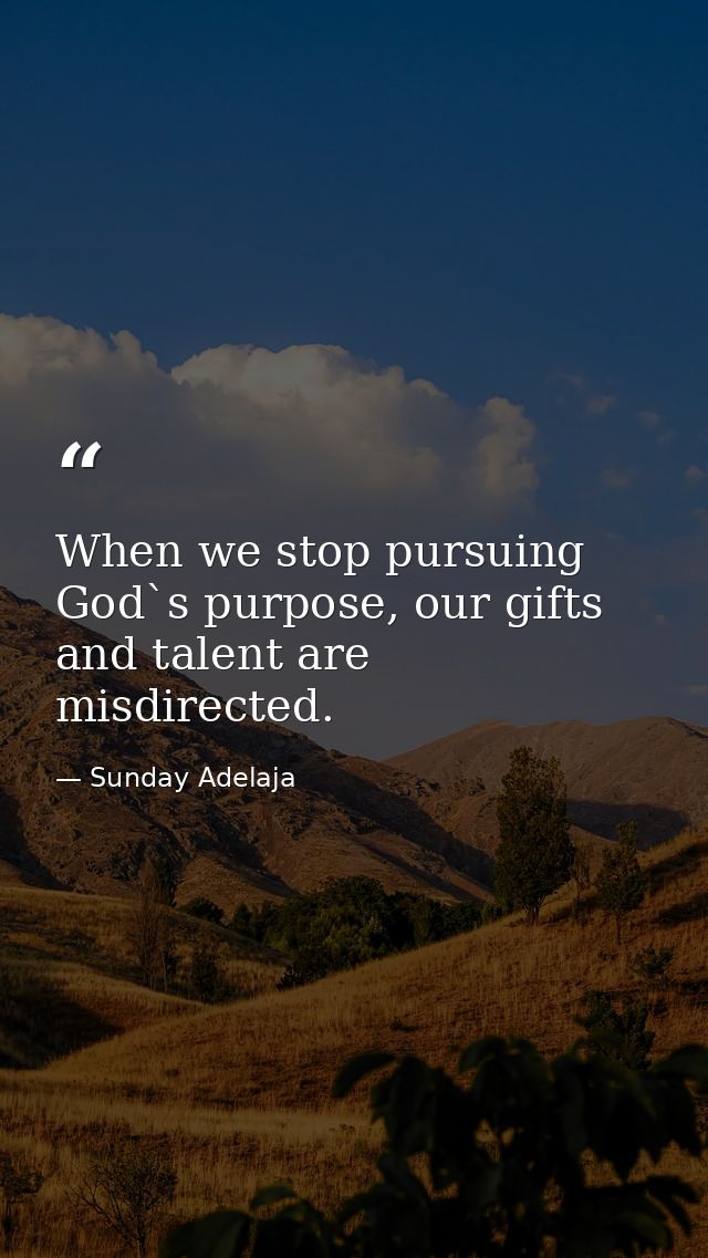 When we stop pursuing God`s purpose, our gifts and talent are misdirected. — Sunday Adelaja