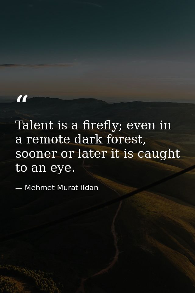 Talent is a firefly; even in a remote dark forest, sooner or later it is caught to an eye. — Mehmet Murat ildan