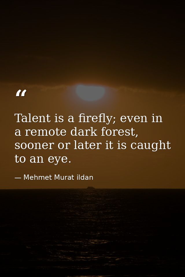 Talent is a firefly; even in a remote dark forest, sooner or later it is caught to an eye. — Mehmet Murat ildan