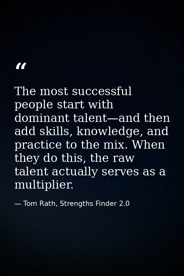 The most successful people start with dominant talent—and then add skills, knowledge, and practice to the mix. When they — Tom Rath, Strengths Finder 2.0