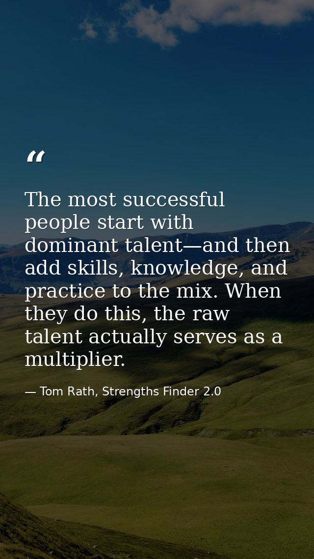 The most successful people start with dominant talent—and then add skills, knowledge, and practice to the mix. When they — Tom Rath, Strengths Finder 2.0
