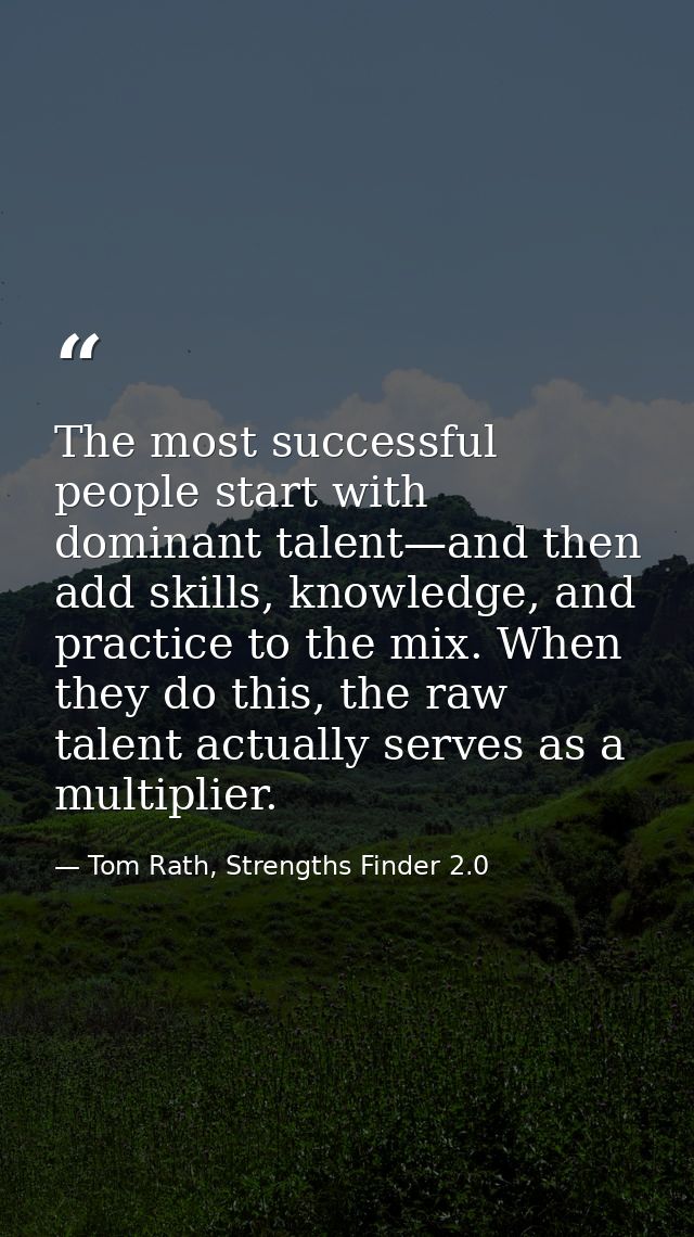 The most successful people start with dominant talent—and then add skills, knowledge, and practice to the mix. When they — Tom Rath, Strengths Finder 2.0