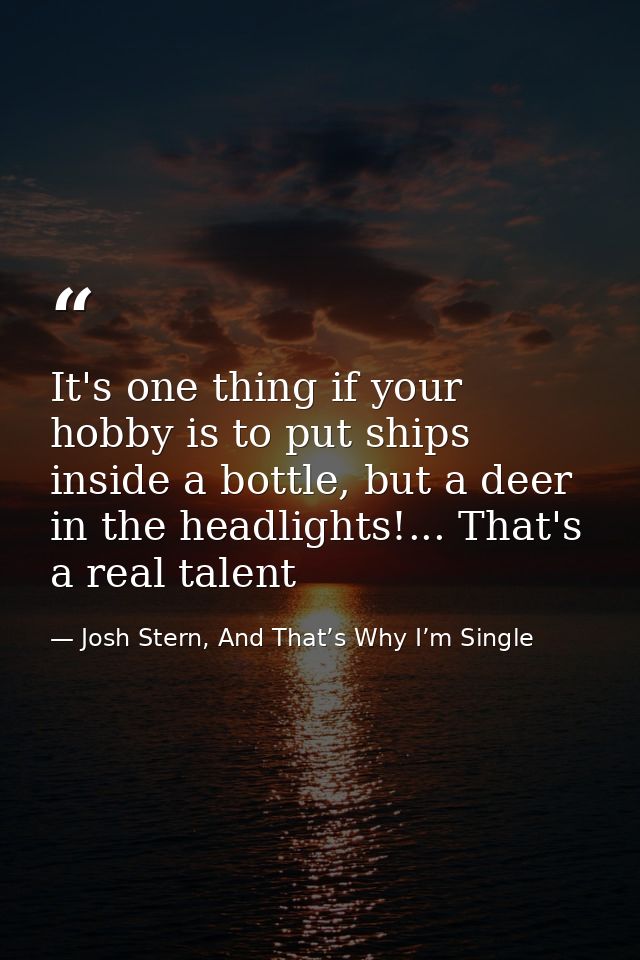 It's one thing if your hobby is to put ships inside a bottle, but a deer in the headlights!... That's a real talent — Josh Stern, And That’s Why I’m Single