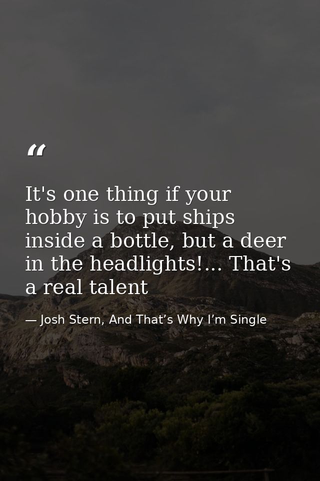 It's one thing if your hobby is to put ships inside a bottle, but a deer in the headlights!... That's a real talent — Josh Stern, And That’s Why I’m Single