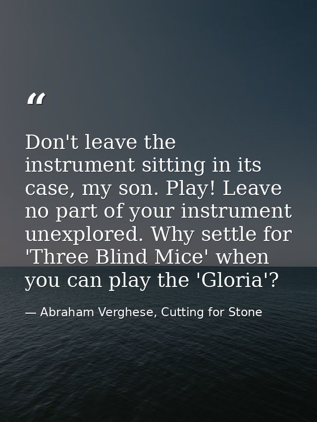Don't leave the instrument sitting in its case, my son. Play! Leave no part of your instrument unexplored. Why settle fo — Abraham Verghese, Cutting for Stone