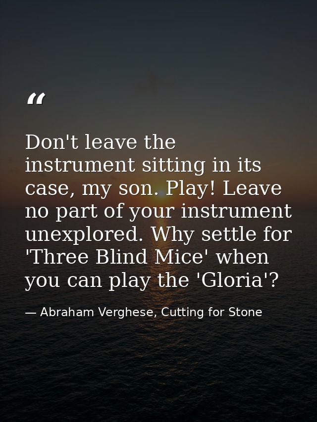 Don't leave the instrument sitting in its case, my son. Play! Leave no part of your instrument unexplored. Why settle fo — Abraham Verghese, Cutting for Stone