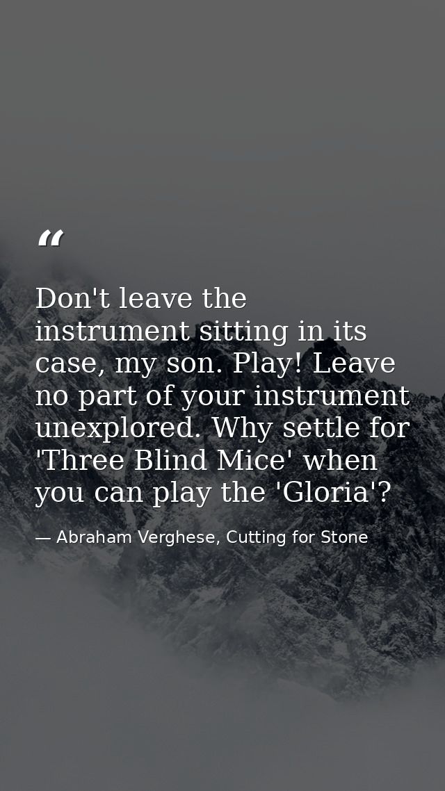 Don't leave the instrument sitting in its case, my son. Play! Leave no part of your instrument unexplored. Why settle fo — Abraham Verghese, Cutting for Stone