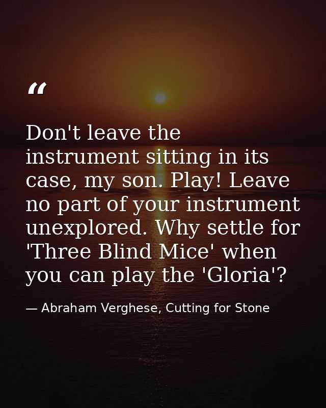 Don't leave the instrument sitting in its case, my son. Play! Leave no part of your instrument unexplored. Why settle fo — Abraham Verghese, Cutting for Stone