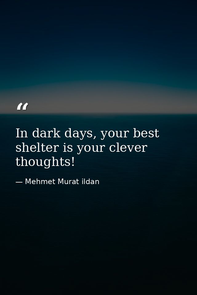 In dark days, your best shelter is your clever thoughts! — Mehmet Murat ildan