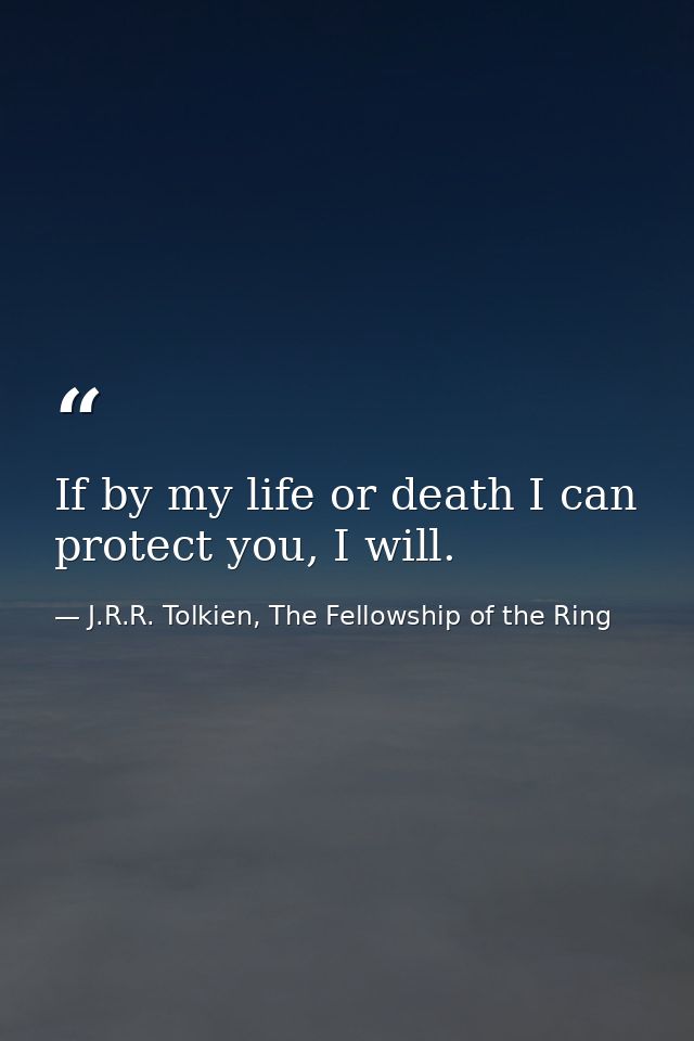 If by my life or death I can protect you, I will. — J.R.R. Tolkien, The Fellowship of the Ring