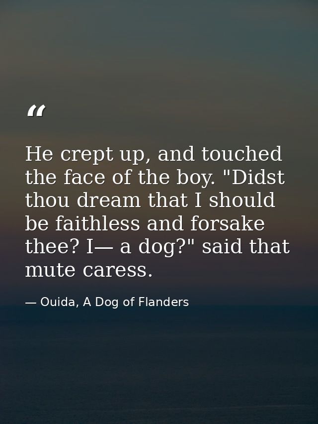 He crept up, and touched the face of the boy. "Didst thou dream that I should be faithless and forsake thee? I— a dog?"  — Ouida, A Dog of Flanders