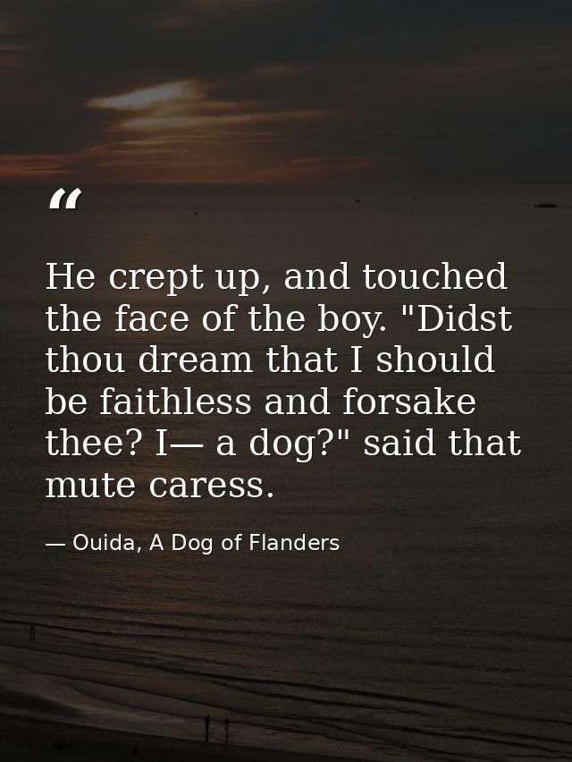 He crept up, and touched the face of the boy. "Didst thou dream that I should be faithless and forsake thee? I— a dog?"  — Ouida, A Dog of Flanders