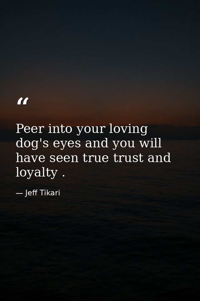 Peer into your loving dog's eyes and you will have seen true trust and loyalty . — Jeff Tikari
