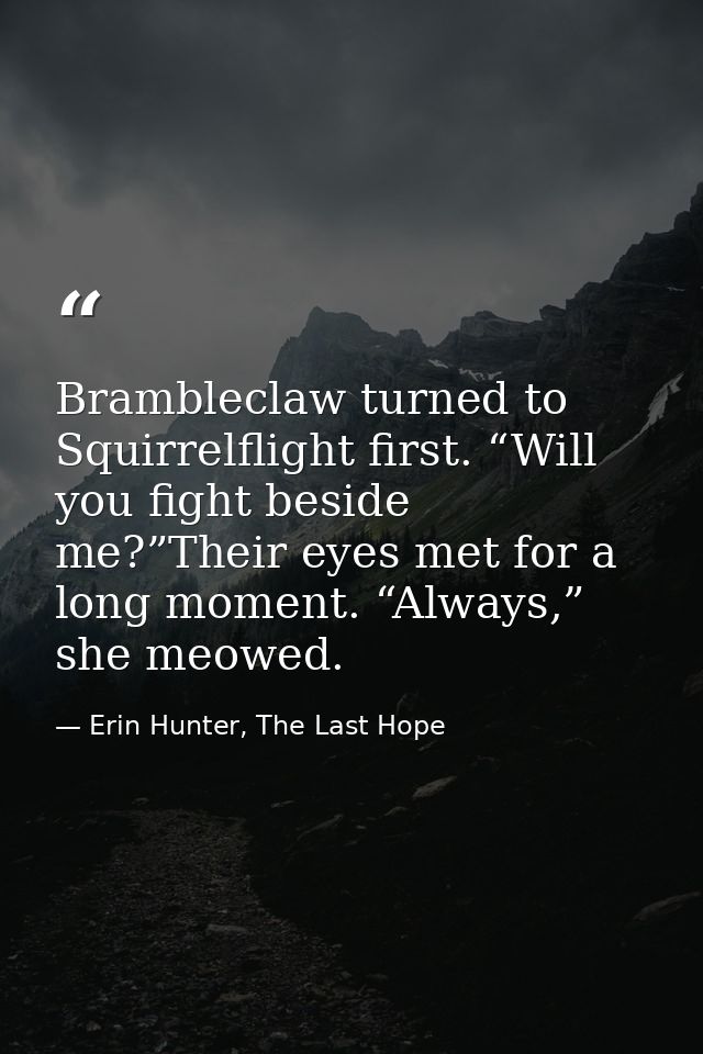 Brambleclaw turned to Squirrelflight first. “Will you fight beside me?”Their eyes met for a long moment. “Always,” she m — Erin Hunter, The Last Hope