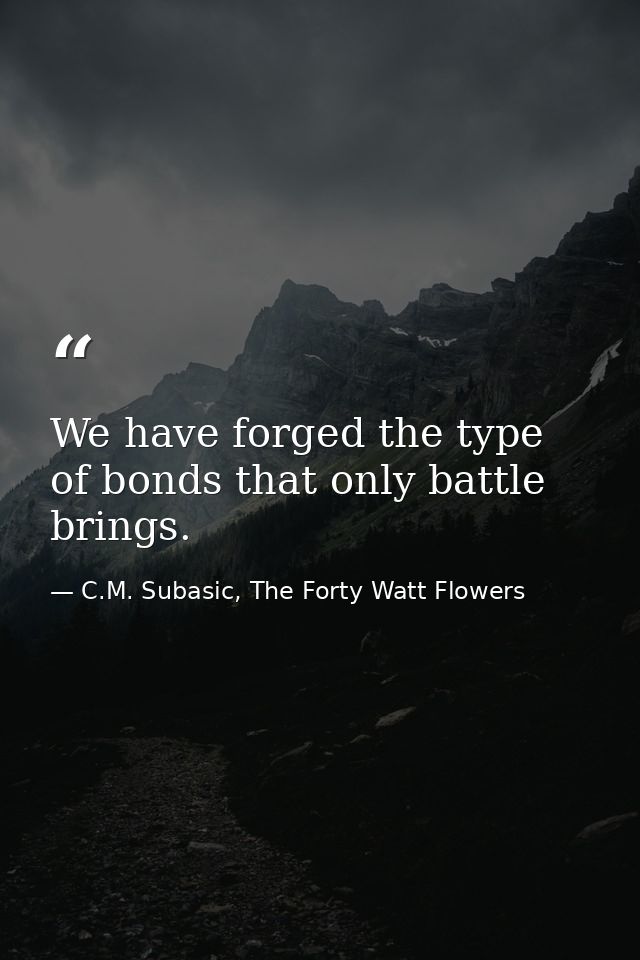 We have forged the type of bonds that only battle brings. — C.M. Subasic, The Forty Watt Flowers