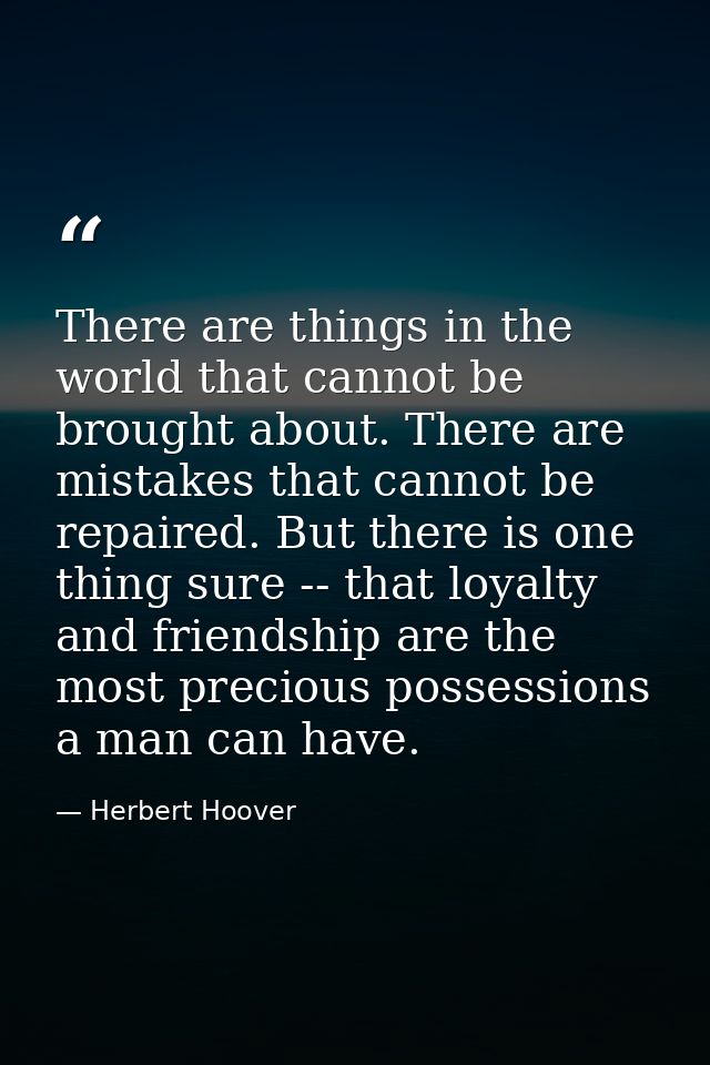 There are things in the world that cannot be brought about. There are mistakes that cannot be repaired. But there is one — Herbert Hoover