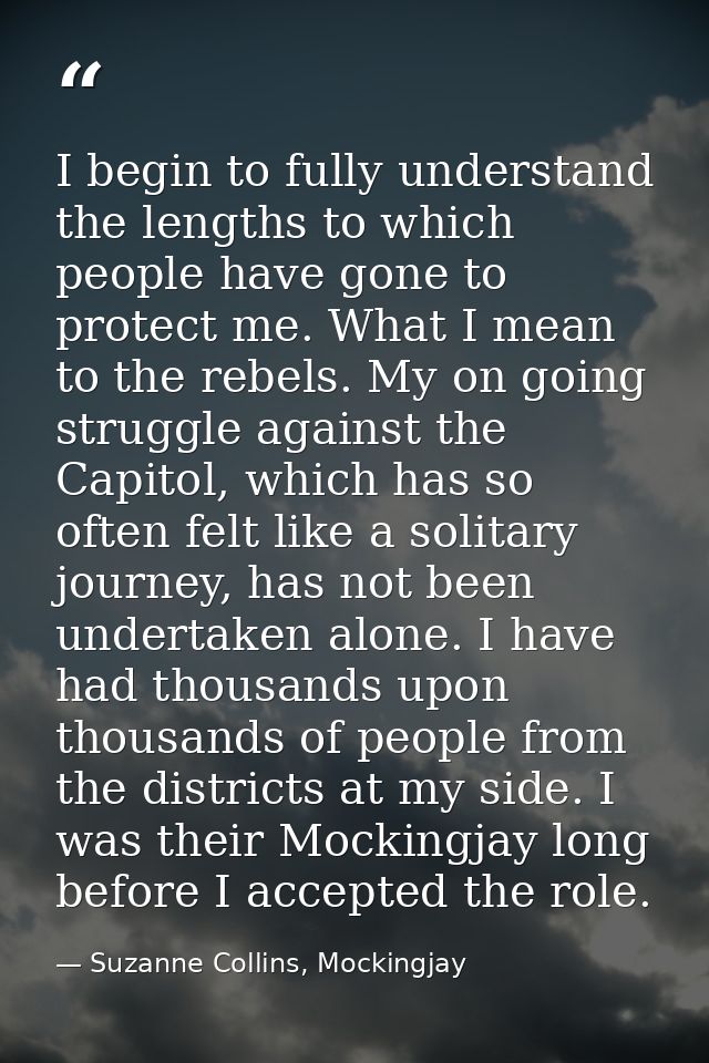 I begin to fully understand the lengths to which people have gone to protect me. What I mean to the rebels. My on going  — Suzanne Collins, Mockingjay