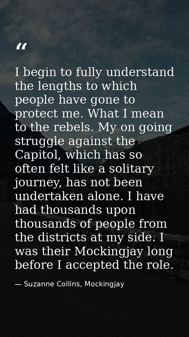 I begin to fully understand the lengths to which people have gone to protect me. What I mean to the rebels. My on going  — Suzanne Collins, Mockingjay