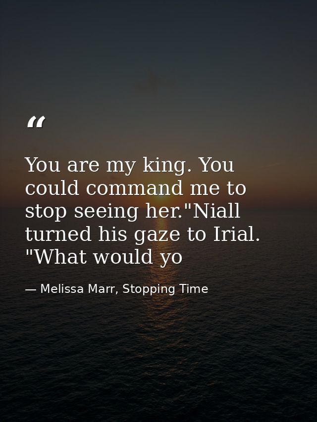 You are my king. You could command me to stop seeing her."Niall turned his gaze to Irial. "What would yo — Melissa Marr, Stopping Time