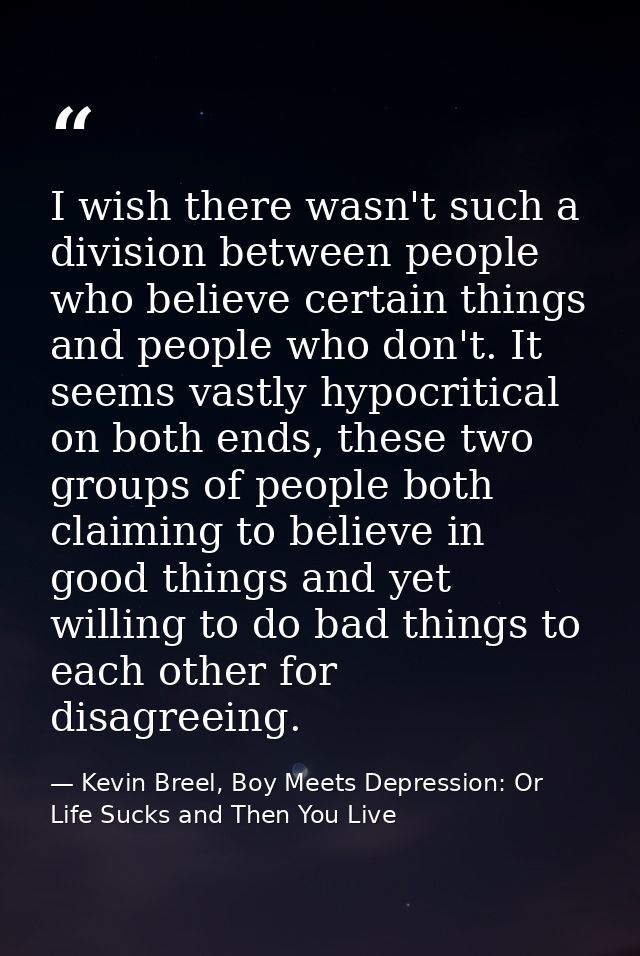 I wish there wasn't such a division between people who believe certain things and people who don't. It seems vastly hypo — Kevin Breel, Boy Meets Depression: Or Life Sucks and Then You Live