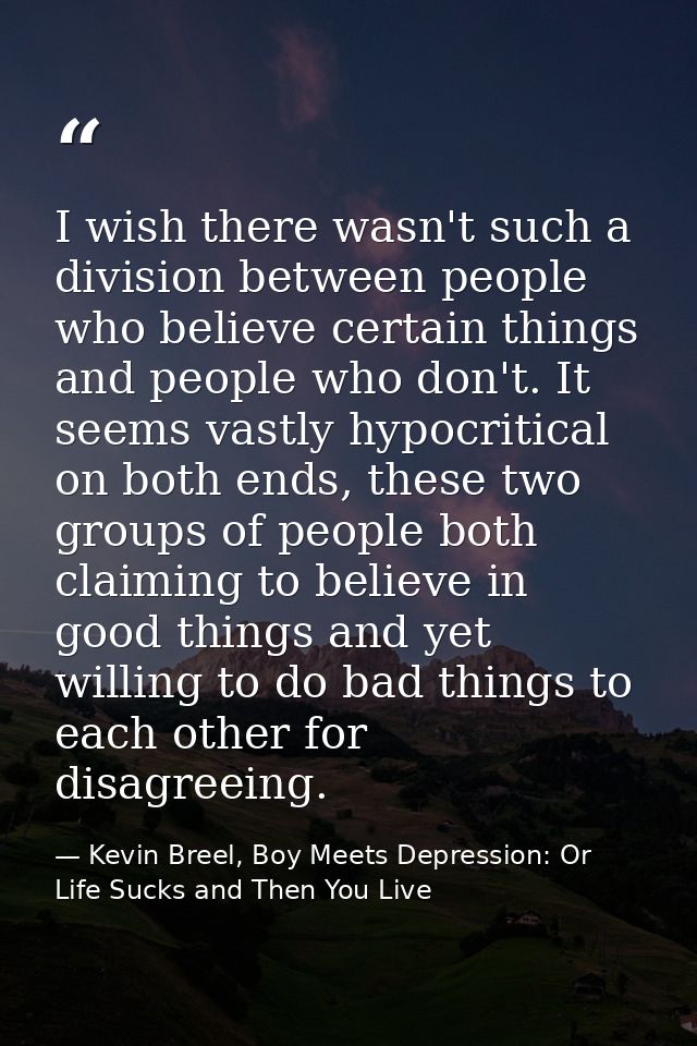 I wish there wasn't such a division between people who believe certain things and people who don't. It seems vastly hypo — Kevin Breel, Boy Meets Depression: Or Life Sucks and Then You Live