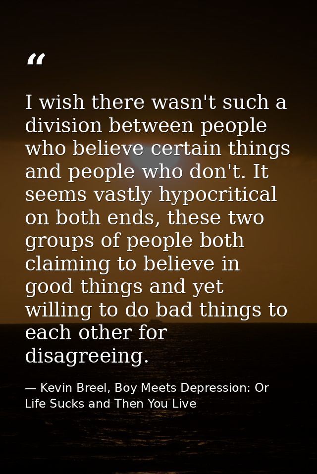 I wish there wasn't such a division between people who believe certain things and people who don't. It seems vastly hypo — Kevin Breel, Boy Meets Depression: Or Life Sucks and Then You Live