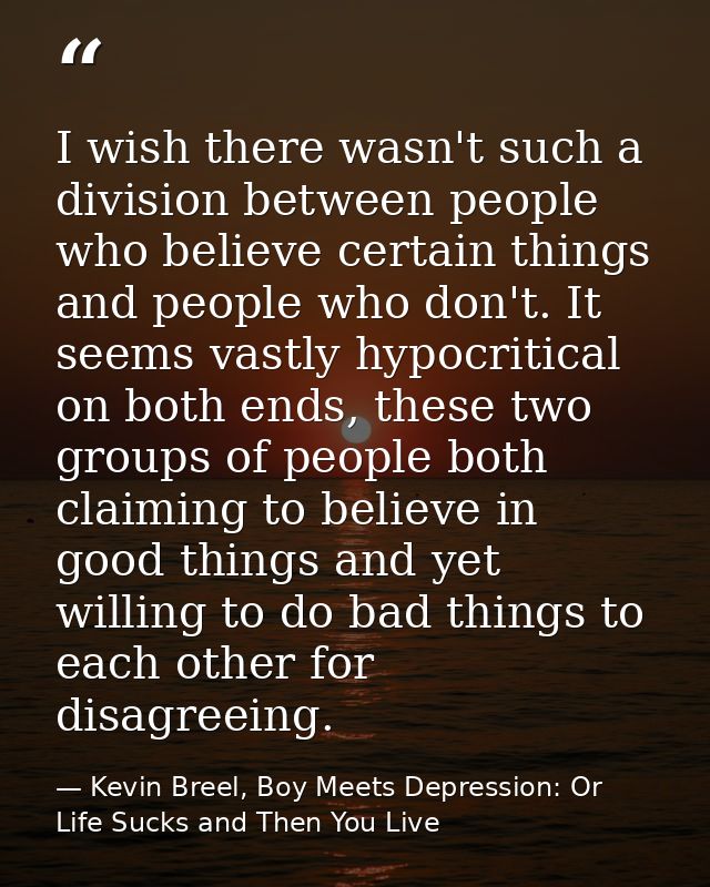 I wish there wasn't such a division between people who believe certain things and people who don't. It seems vastly hypo — Kevin Breel, Boy Meets Depression: Or Life Sucks and Then You Live