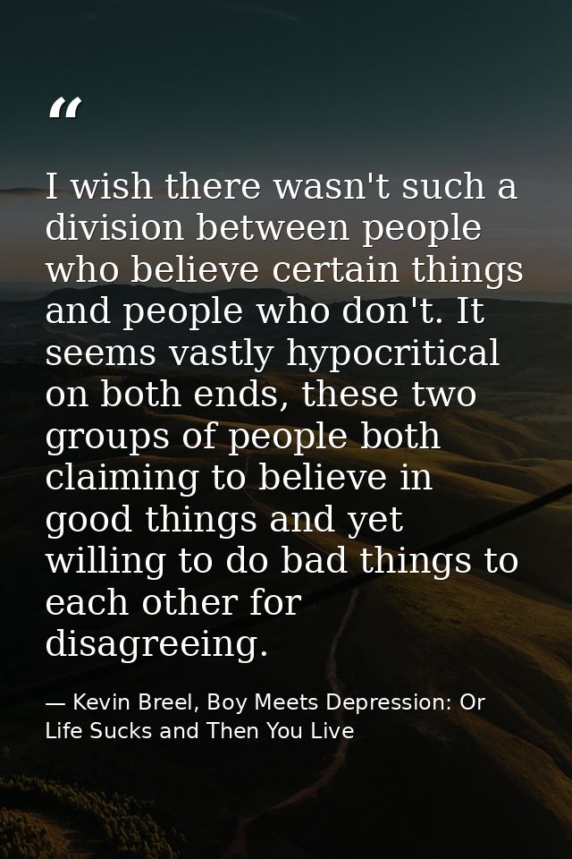 I wish there wasn't such a division between people who believe certain things and people who don't. It seems vastly hypo — Kevin Breel, Boy Meets Depression: Or Life Sucks and Then You Live