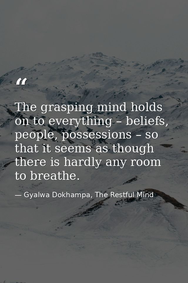 The grasping mind holds on to everything – beliefs, people, possessions – so that it seems as though there is hardly any — Gyalwa Dokhampa, The Restful Mind
